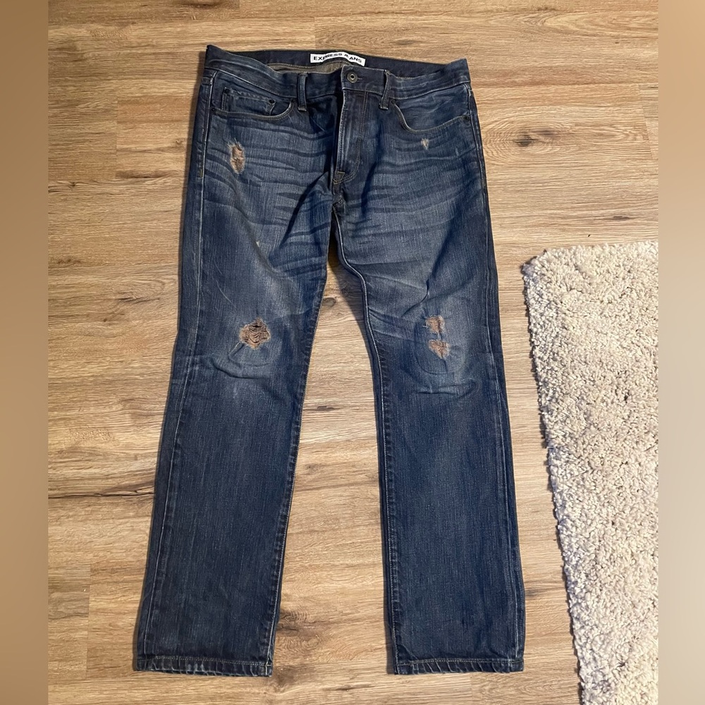 Men’s Express Rocco Slim Fit Skinny Leg Dark Denim Distressed Jeans